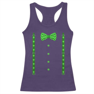 Bow Tie Suspenders St Patricks Day Costume Racerback Tank Top Funny Irish Shamrock Clovers TS10 Purple Print Your Wear
