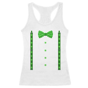 Bow Tie Suspenders St Patricks Day Costume Racerback Tank Top Funny Irish Shamrock Clovers TS10 White Print Your Wear