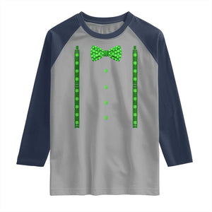 Bow Tie Suspenders St Patricks Day Costume Raglan Shirt Funny Irish Shamrock Clovers TS10 Sport Gray Navy Print Your Wear