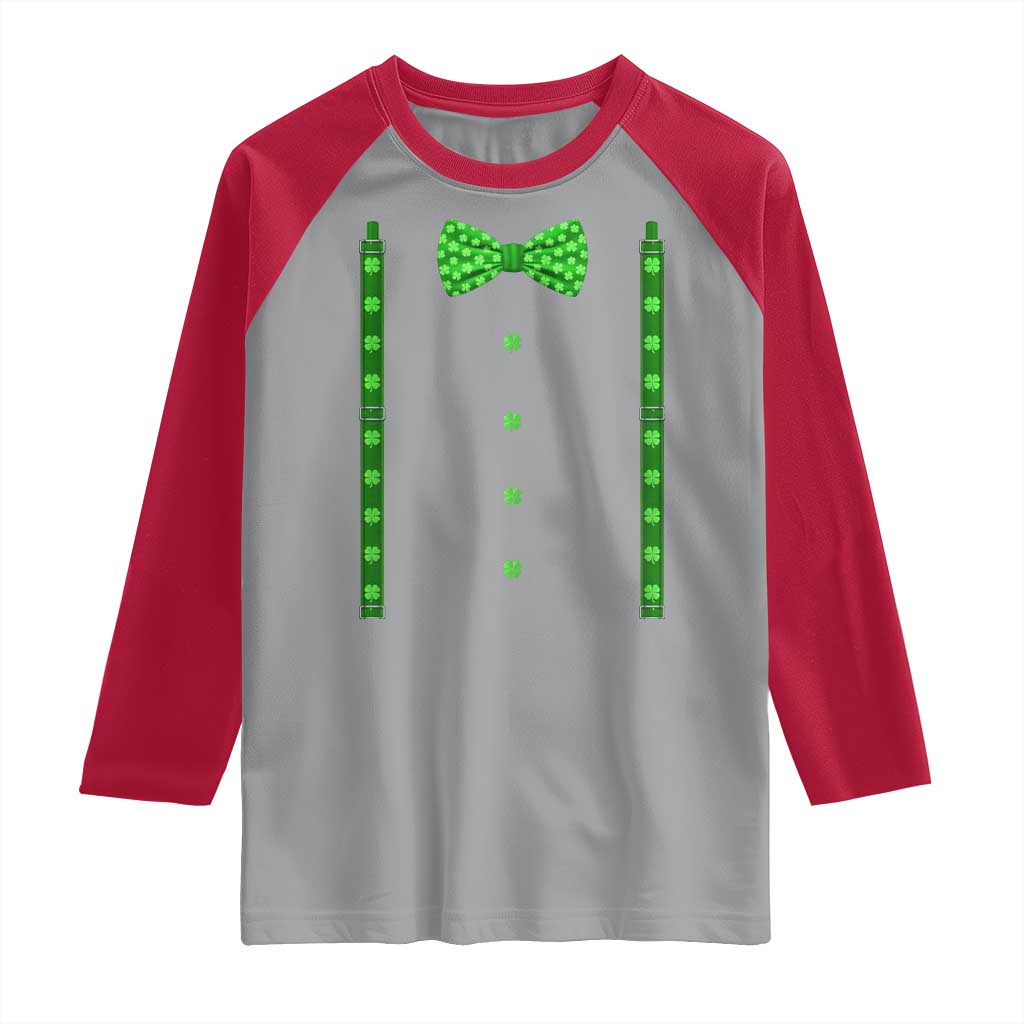 Bow Tie Suspenders St Patricks Day Costume Raglan Shirt Funny Irish Shamrock Clovers TS10 Sport Gray Red Print Your Wear