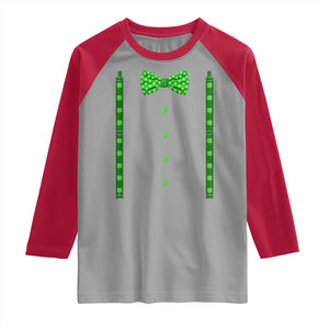 Bow Tie Suspenders St Patricks Day Costume Raglan Shirt Funny Irish Shamrock Clovers TS10 Sport Gray Red Print Your Wear