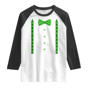 Bow Tie Suspenders St Patricks Day Costume Raglan Shirt Funny Irish Shamrock Clovers TS10 White Black Print Your Wear