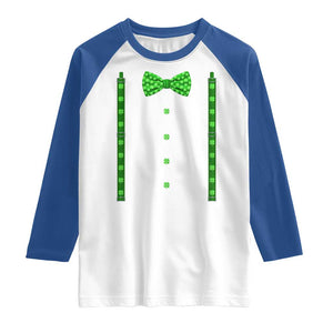 Bow Tie Suspenders St Patricks Day Costume Raglan Shirt Funny Irish Shamrock Clovers TS10 White Royal Print Your Wear