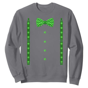 Bow Tie Suspenders St Patricks Day Costume Sweatshirt Funny Irish Shamrock Clovers TS10 Charcoal Print Your Wear