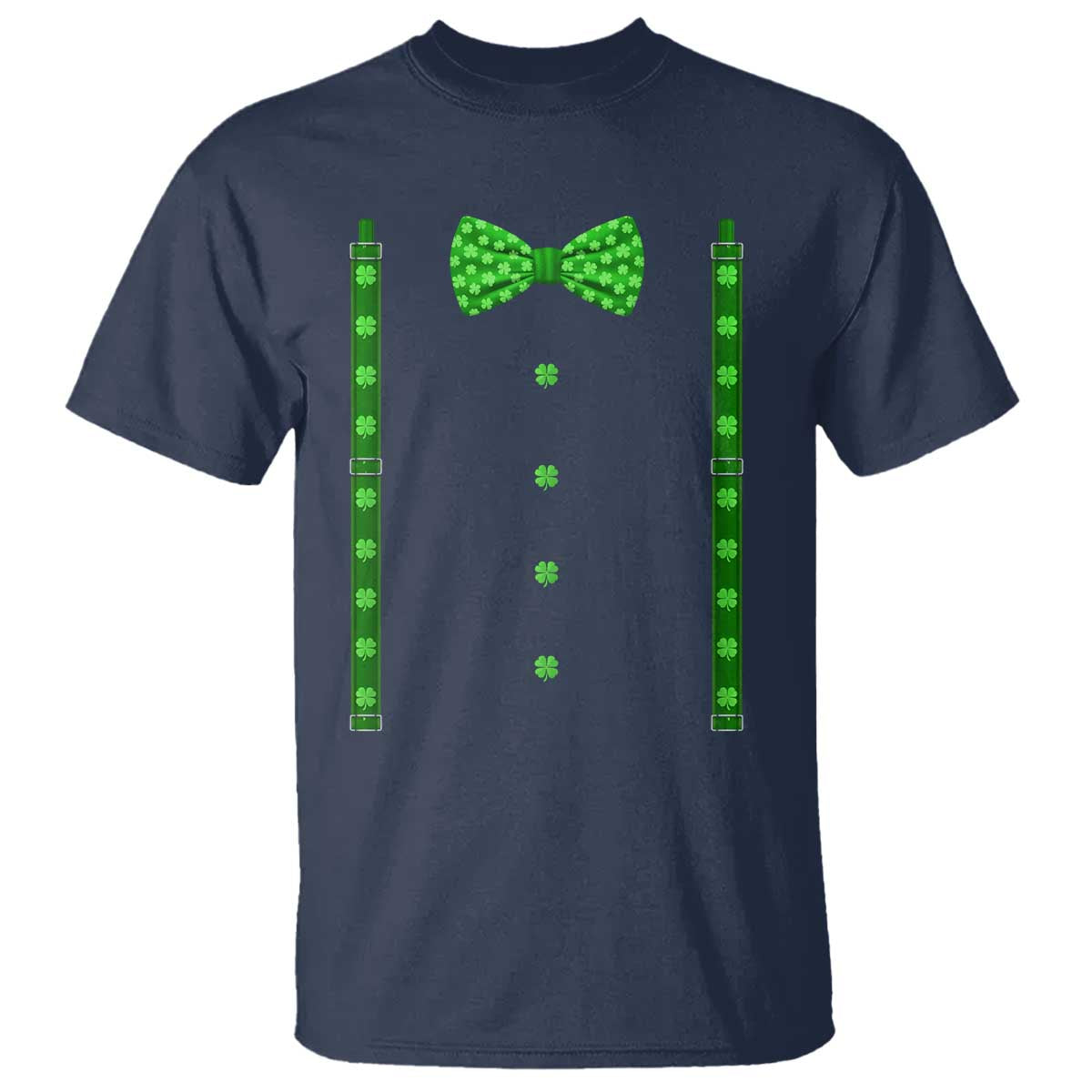 Bow Tie Suspenders St Patricks Day Costume T Shirt Funny Irish Shamrock Clovers TS10 Navy Print Your Wear