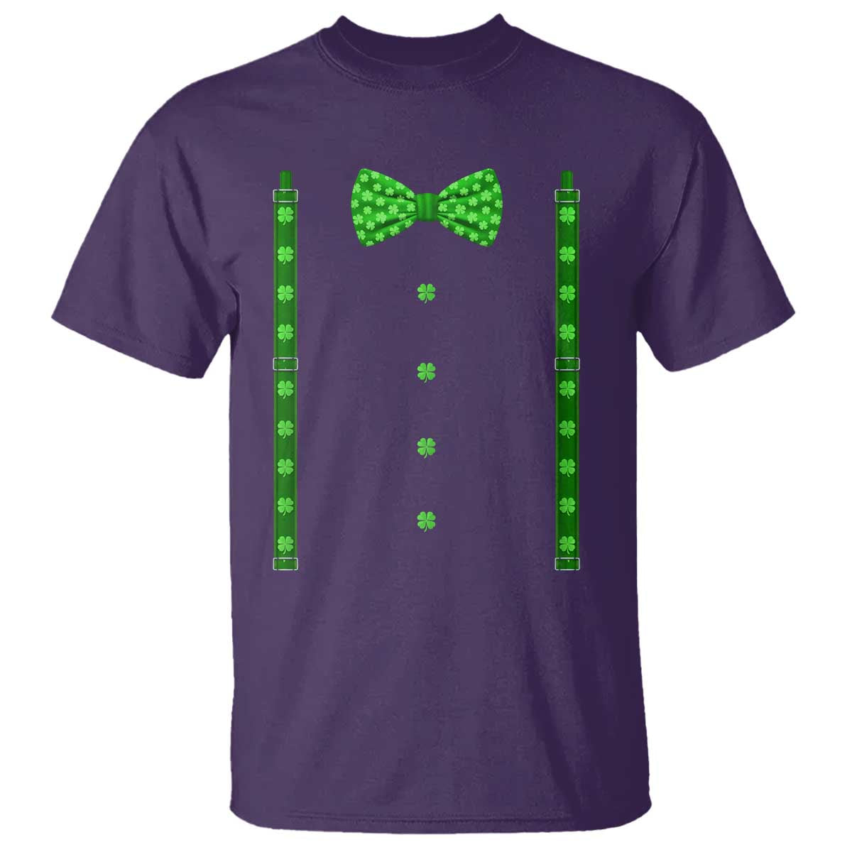 Bow Tie Suspenders St Patricks Day Costume T Shirt Funny Irish Shamrock Clovers TS10 Purple Print Your Wear