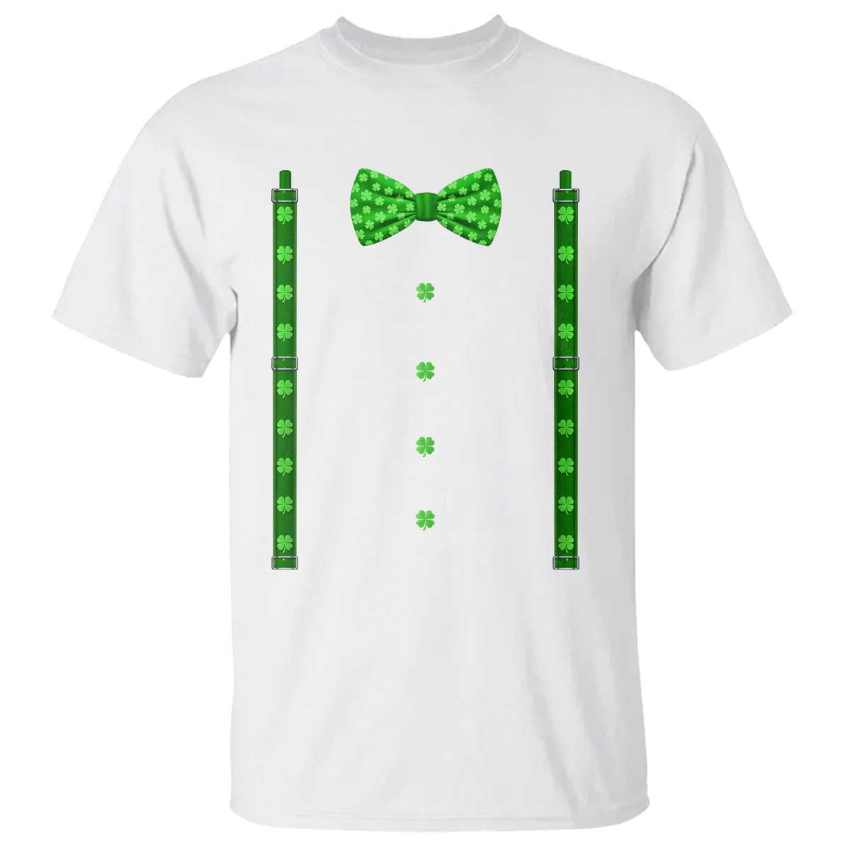 Bow Tie Suspenders St Patricks Day Costume T Shirt Funny Irish Shamrock Clovers TS10 White Print Your Wear