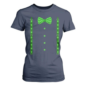 Bow Tie Suspenders St Patricks Day Costume T Shirt For Women Funny Irish Shamrock Clovers TS10 Navy Print Your Wear
