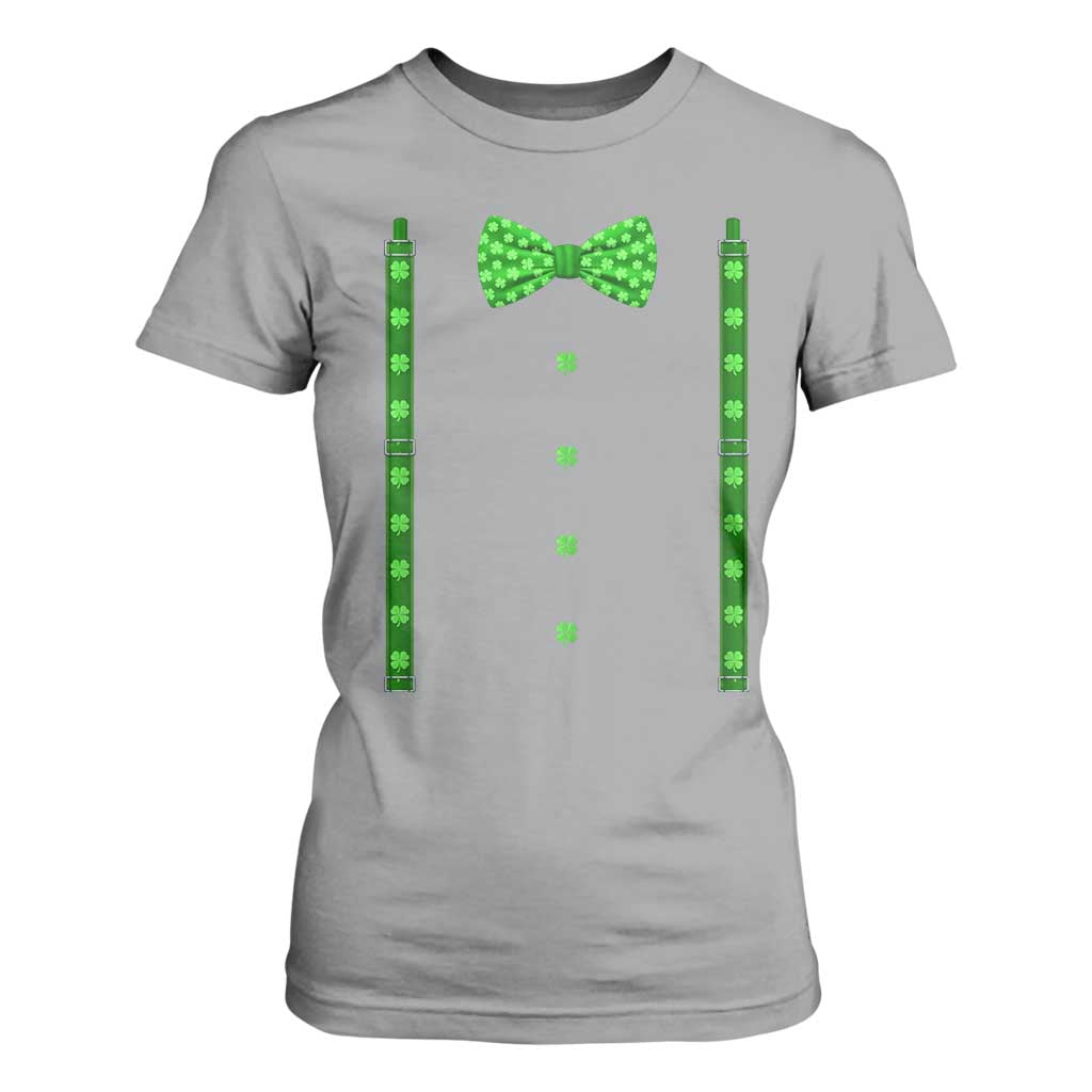 Bow Tie Suspenders St Patricks Day Costume T Shirt For Women Funny Irish Shamrock Clovers TS10 Sport Gray Print Your Wear