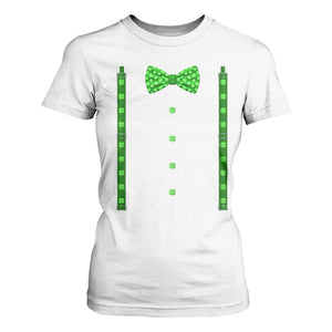Bow Tie Suspenders St Patricks Day Costume T Shirt For Women Funny Irish Shamrock Clovers TS10 White Print Your Wear