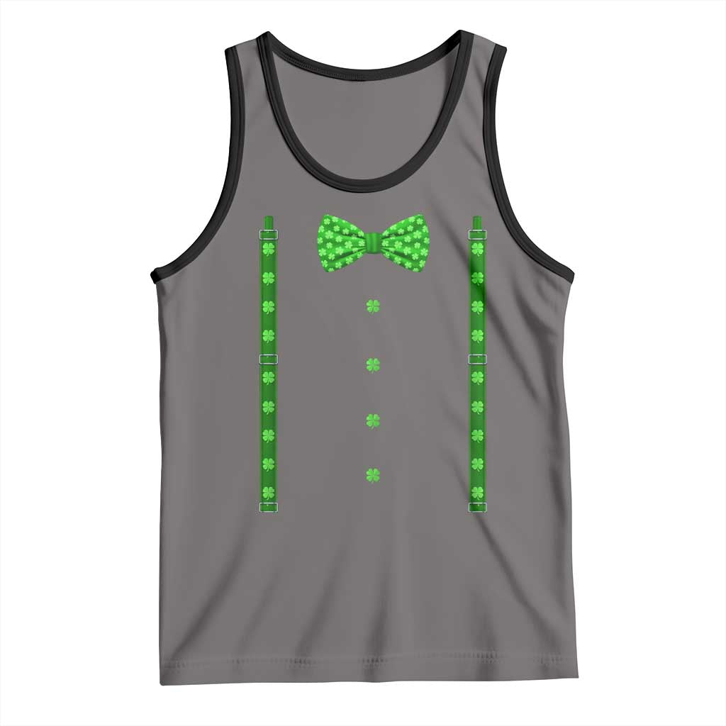 Bow Tie Suspenders St Patricks Day Costume Tank Top Funny Irish Shamrock Clovers TS10 Deep Heather Black Print Your Wear