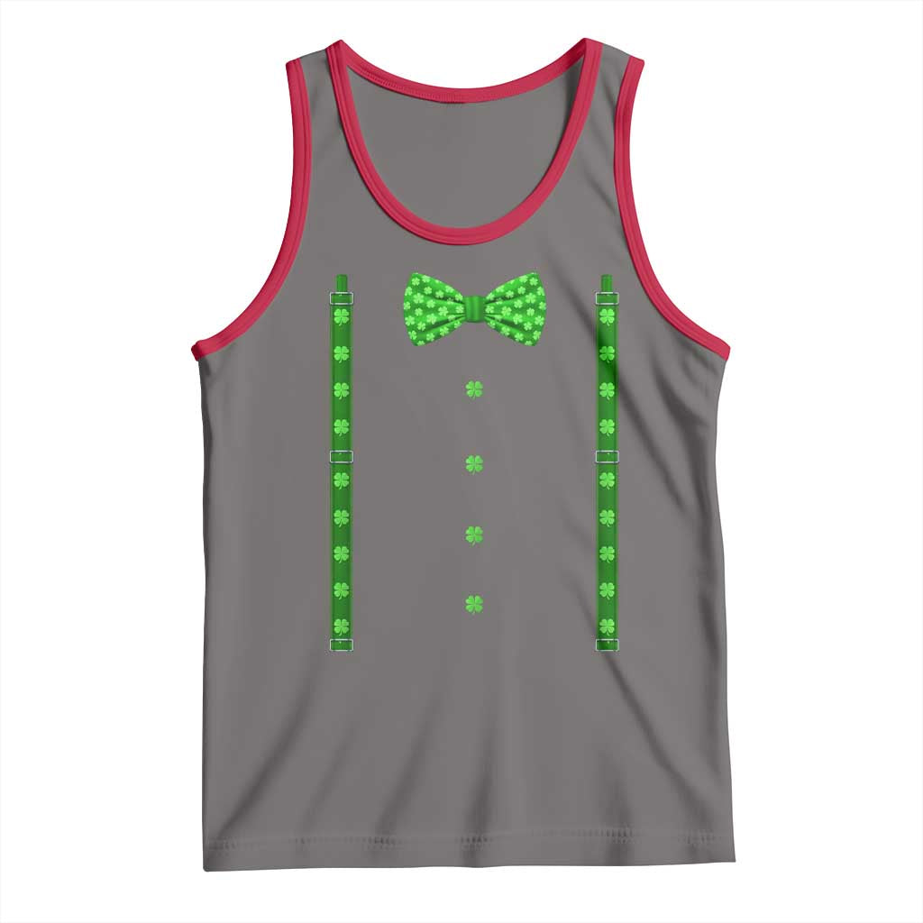 Bow Tie Suspenders St Patricks Day Costume Tank Top Funny Irish Shamrock Clovers TS10 Deep Heather Red Print Your Wear