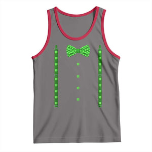Bow Tie Suspenders St Patricks Day Costume Tank Top Funny Irish Shamrock Clovers TS10 Deep Heather Red Print Your Wear