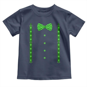 Bow Tie Suspenders St Patricks Day Costume Toddler T Shirt Funny Irish Shamrock Clovers TS10 Navy Print Your Wear
