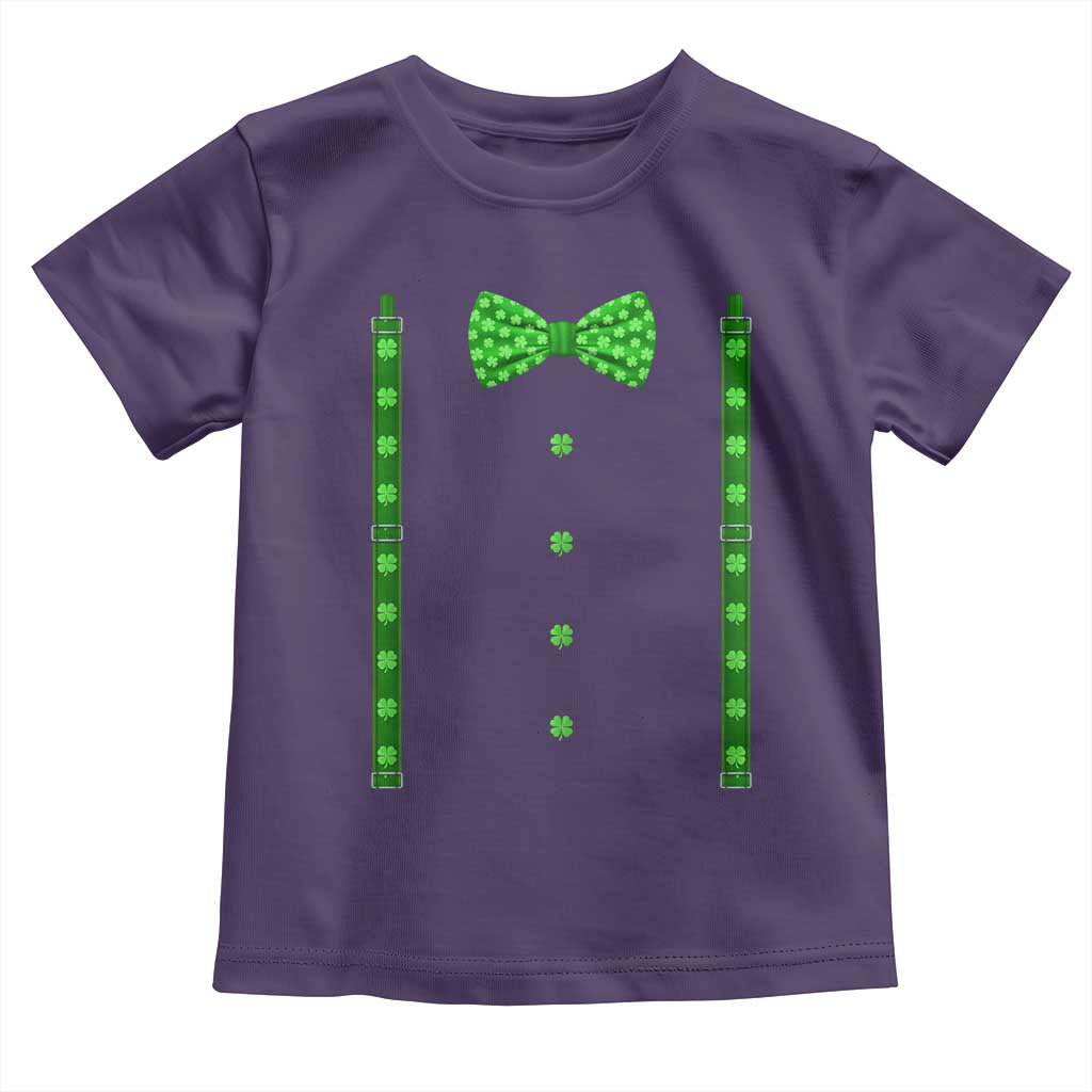 Bow Tie Suspenders St Patricks Day Costume Toddler T Shirt Funny Irish Shamrock Clovers TS10 Purple Print Your Wear