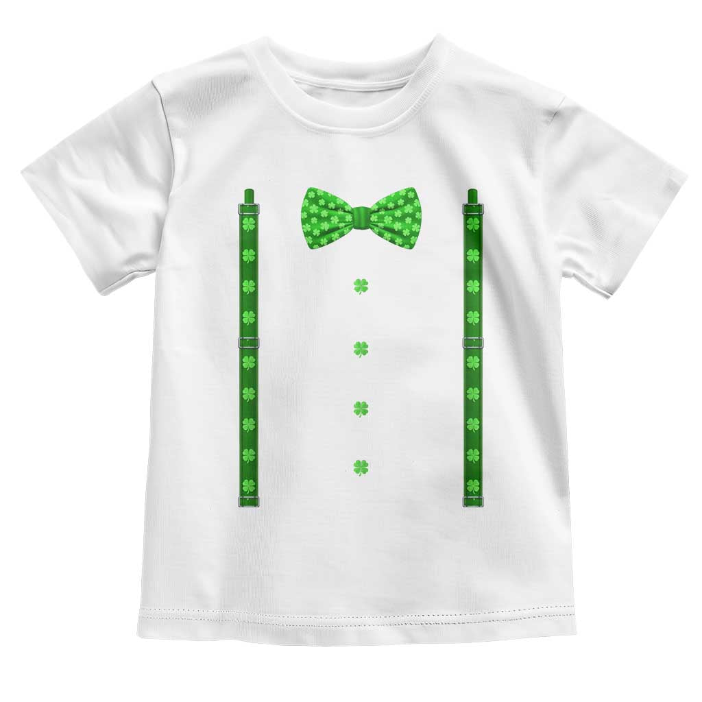 Bow Tie Suspenders St Patricks Day Costume Toddler T Shirt Funny Irish Shamrock Clovers TS10 White Print Your Wear
