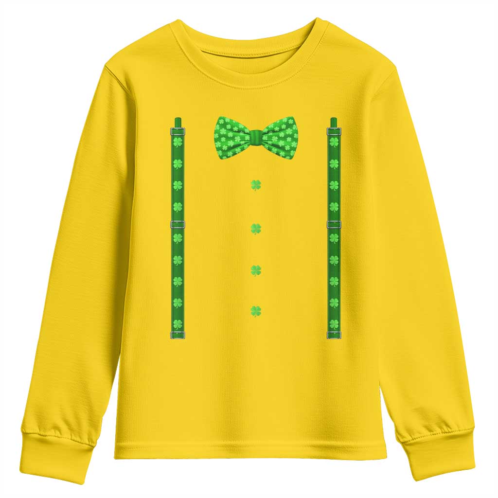 Bow Tie Suspenders St Patricks Day Costume Youth Sweatshirt Funny Irish Shamrock Clovers TS10 Daisy Print Your Wear