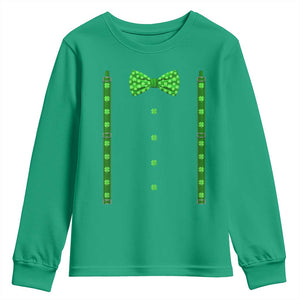 Bow Tie Suspenders St Patricks Day Costume Youth Sweatshirt Funny Irish Shamrock Clovers TS10 Irish Green Print Your Wear