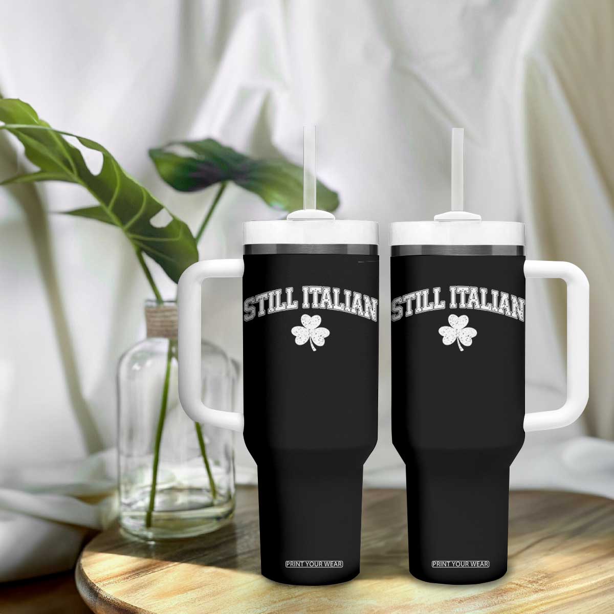 St Patricks Day Italian Tumbler With Handle Funny Retro Varsity Sporty Style Shamrock TS10 Print Your Wear