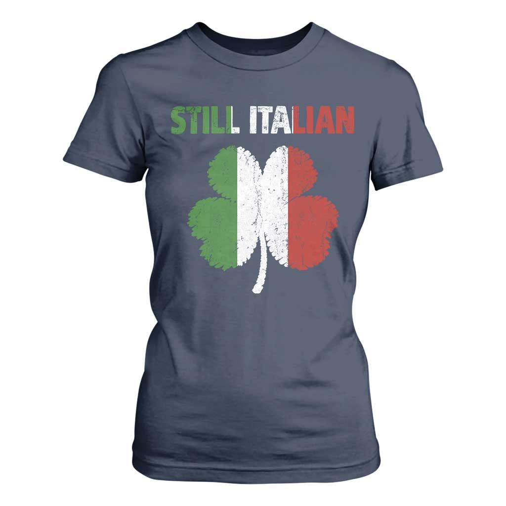 St Patricks Day Still Italian T Shirt For Women Funny Retro Shamrock Italy Flag TS10 Navy Print Your Wear