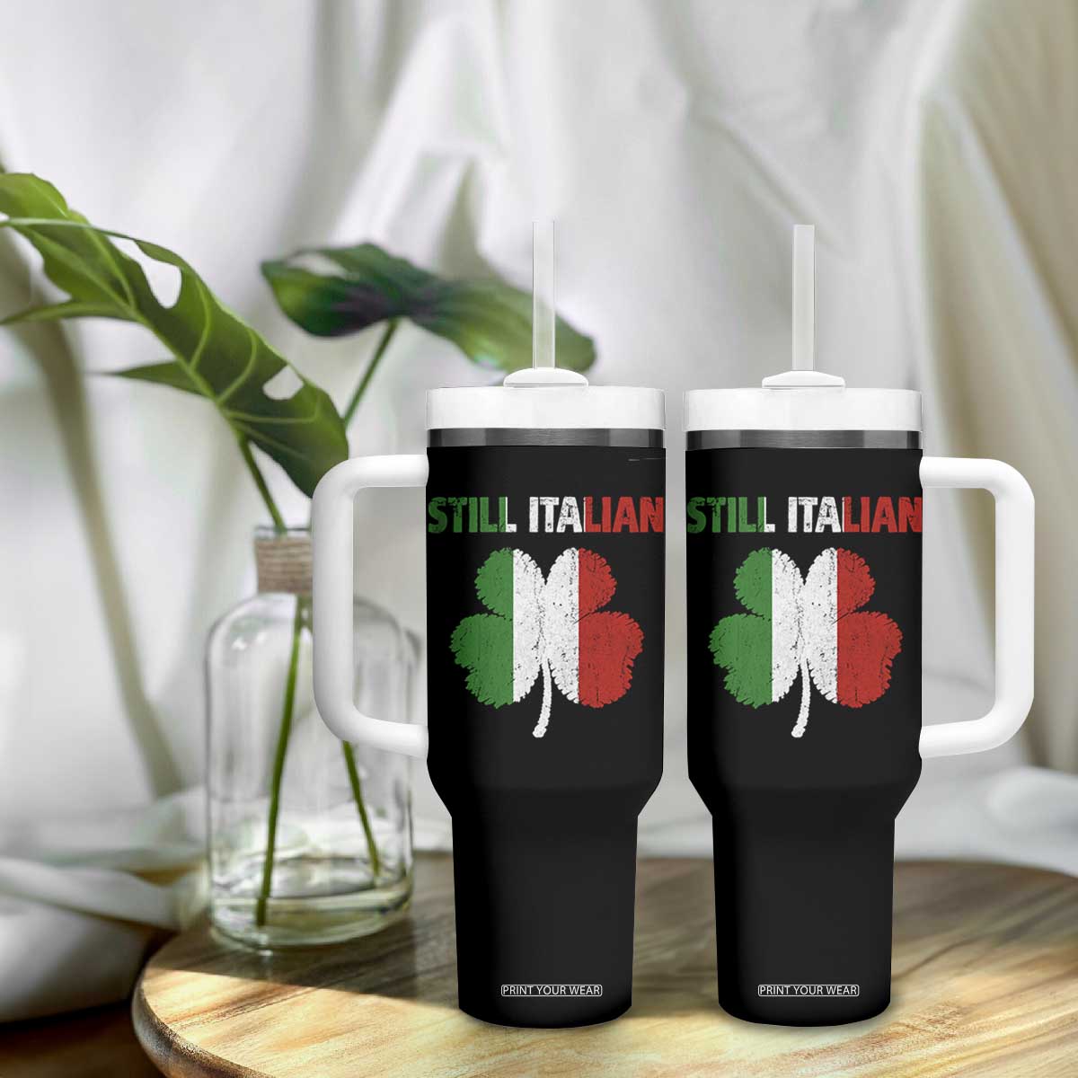 St Patricks Day Still Italian Tumbler With Handle Funny Retro Shamrock Italy Flag TS10 Print Your Wear