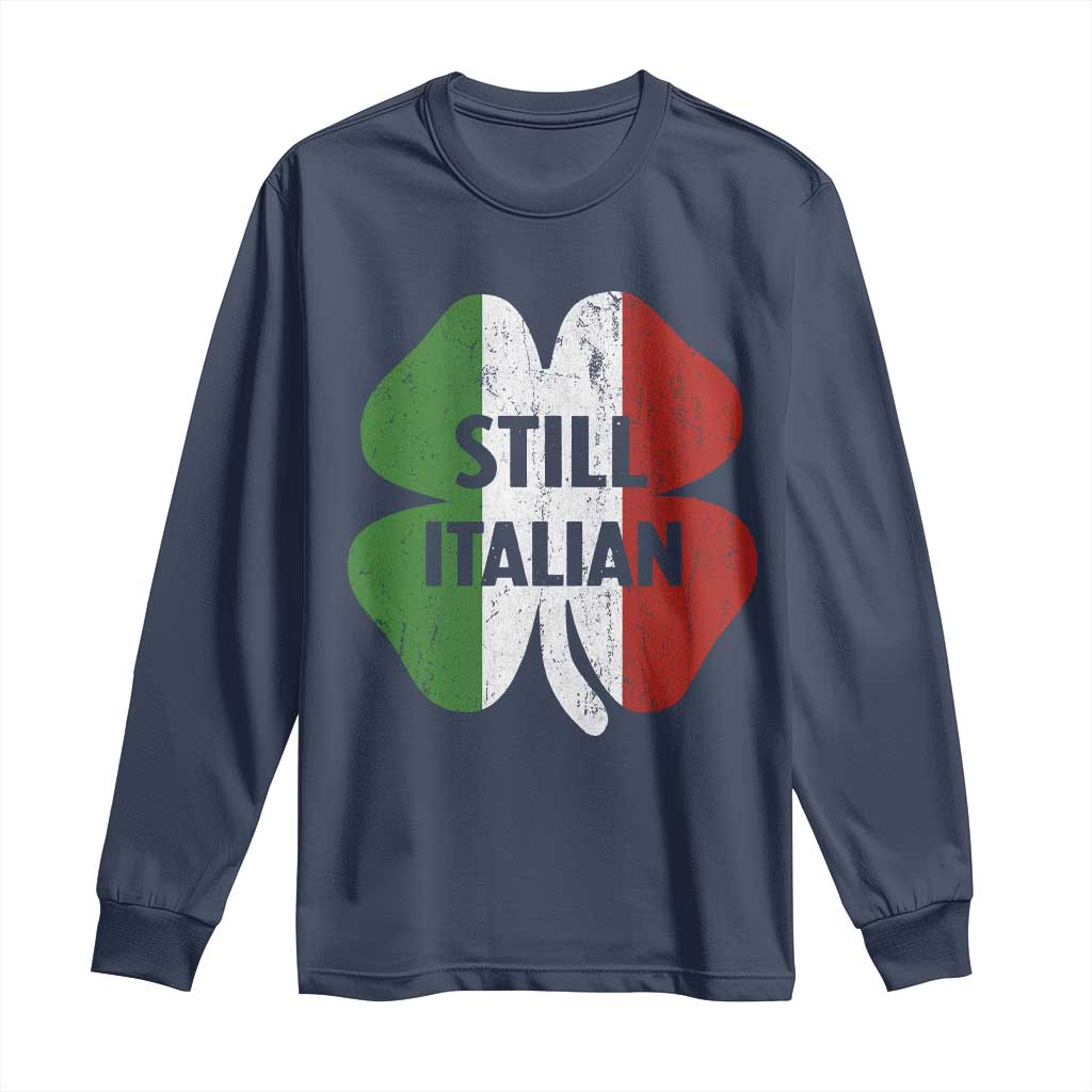 Funny St Patricks Day Italian Long Sleeve Shirt Retro Vintage Shamrock Italy Flag TS10 Navy Print Your Wear
