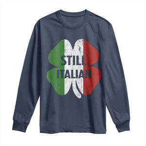 Funny St Patricks Day Italian Long Sleeve Shirt Retro Vintage Shamrock Italy Flag TS10 Navy Print Your Wear