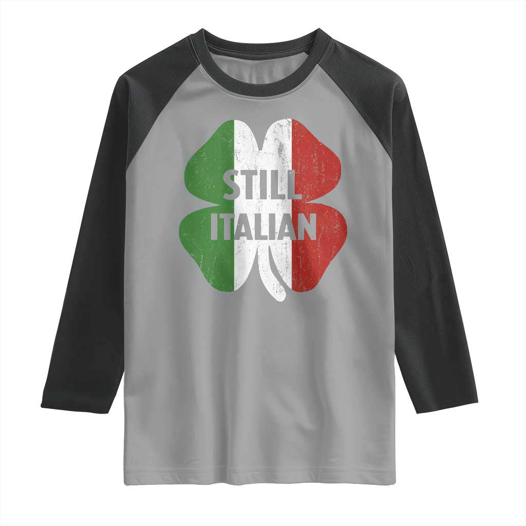 Funny St Patricks Day Italian Raglan Shirt Retro Vintage Shamrock Italy Flag TS10 Sport Gray Black Print Your Wear