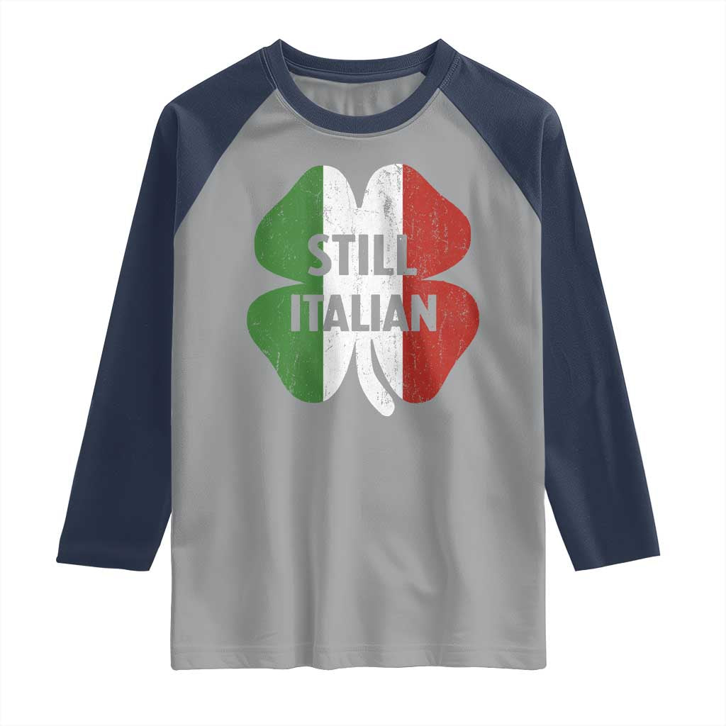 Funny St Patricks Day Italian Raglan Shirt Retro Vintage Shamrock Italy Flag TS10 Sport Gray Navy Print Your Wear