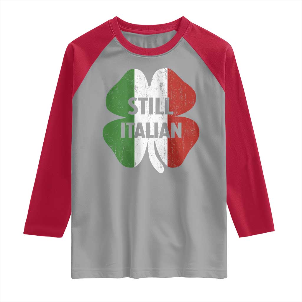 Funny St Patricks Day Italian Raglan Shirt Retro Vintage Shamrock Italy Flag TS10 Sport Gray Red Print Your Wear