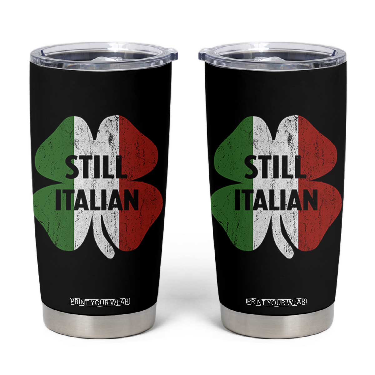 Funny St Patricks Day Italian Tumbler Cup Retro Vintage Shamrock Italy Flag TS10 Black Print Your Wear