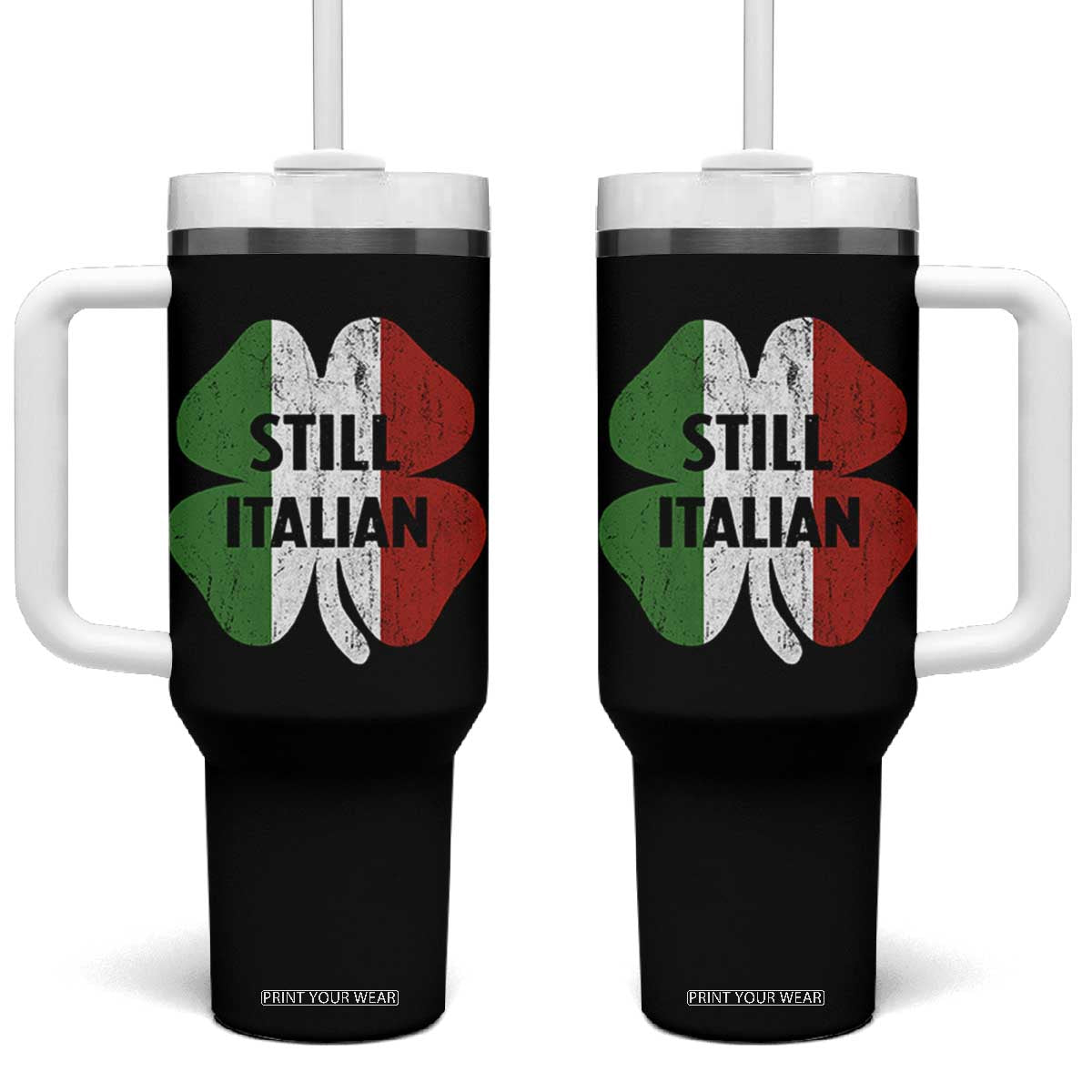 Funny St Patricks Day Italian Tumbler With Handle Retro Vintage Shamrock Italy Flag TS10 One Size: 40 oz Black Print Your Wear
