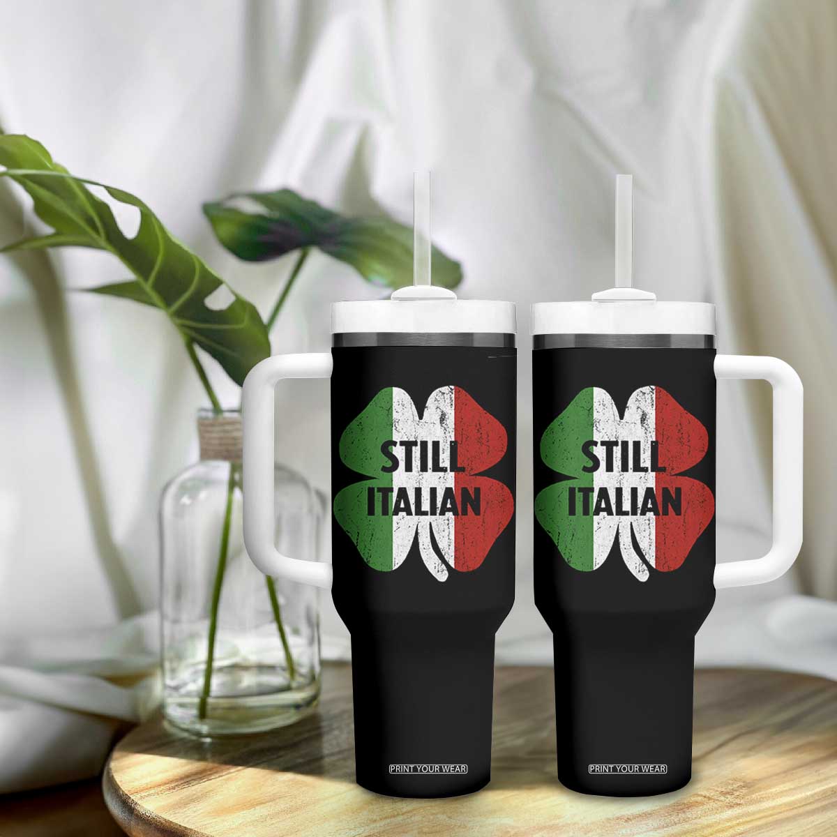Funny St Patricks Day Italian Tumbler With Handle Retro Vintage Shamrock Italy Flag TS10 Print Your Wear