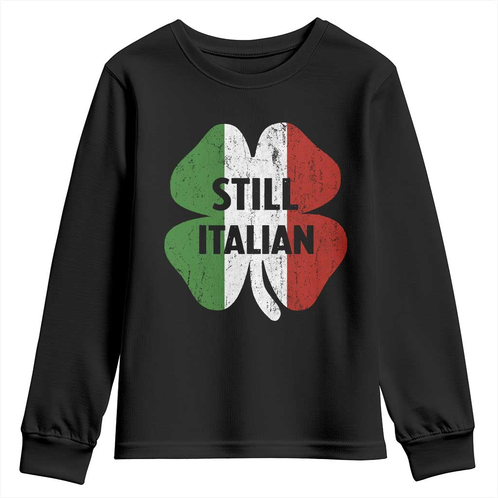 Funny St Patricks Day Italian Youth Sweatshirt Retro Vintage Shamrock Italy Flag TS10 Black Print Your Wear