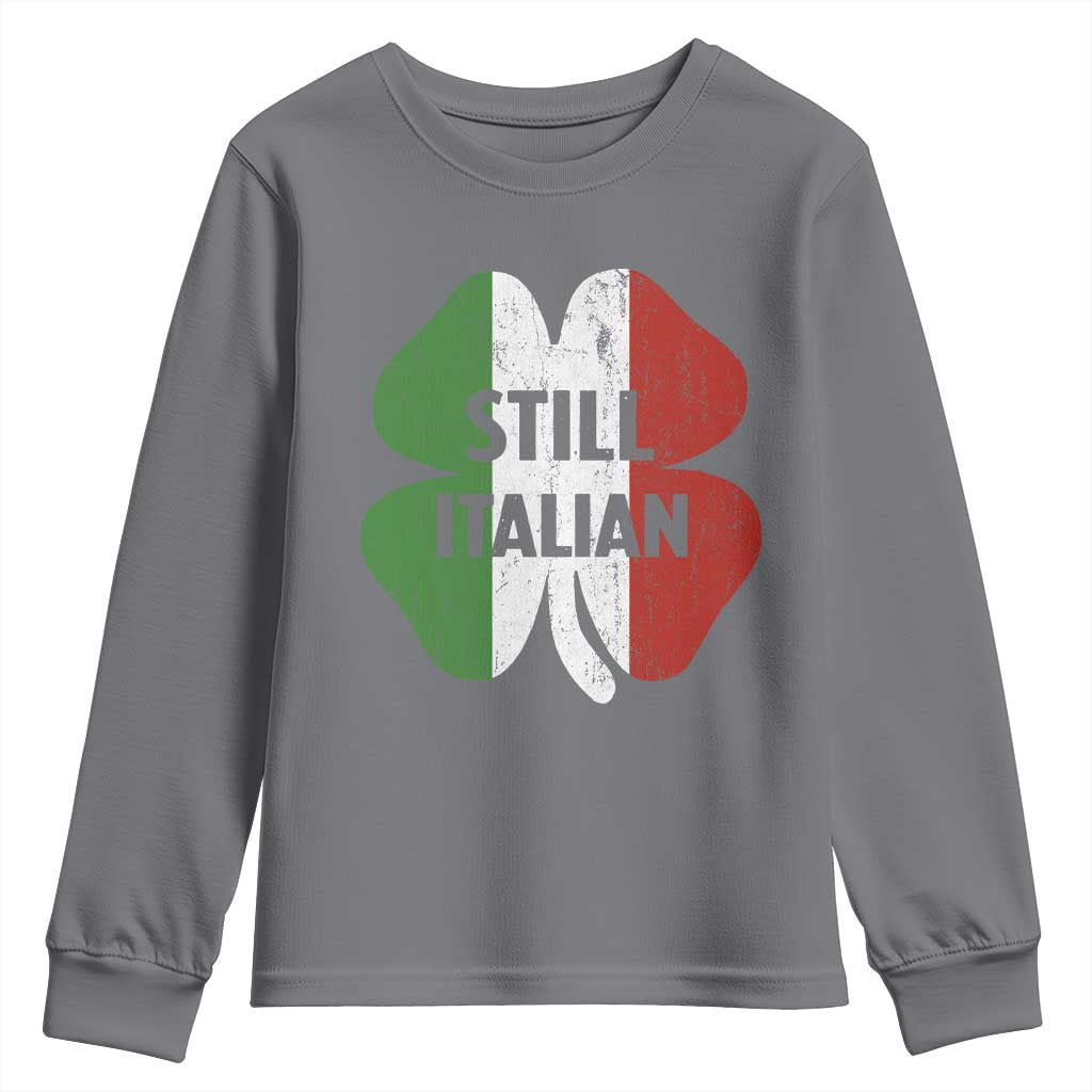 Funny St Patricks Day Italian Youth Sweatshirt Retro Vintage Shamrock Italy Flag TS10 Charcoal Print Your Wear