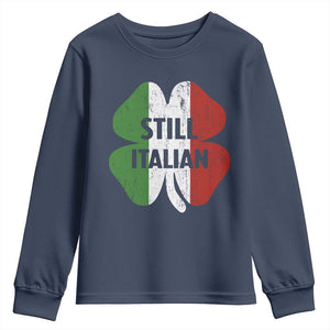 Funny St Patricks Day Italian Youth Sweatshirt Retro Vintage Shamrock Italy Flag TS10 Navy Print Your Wear