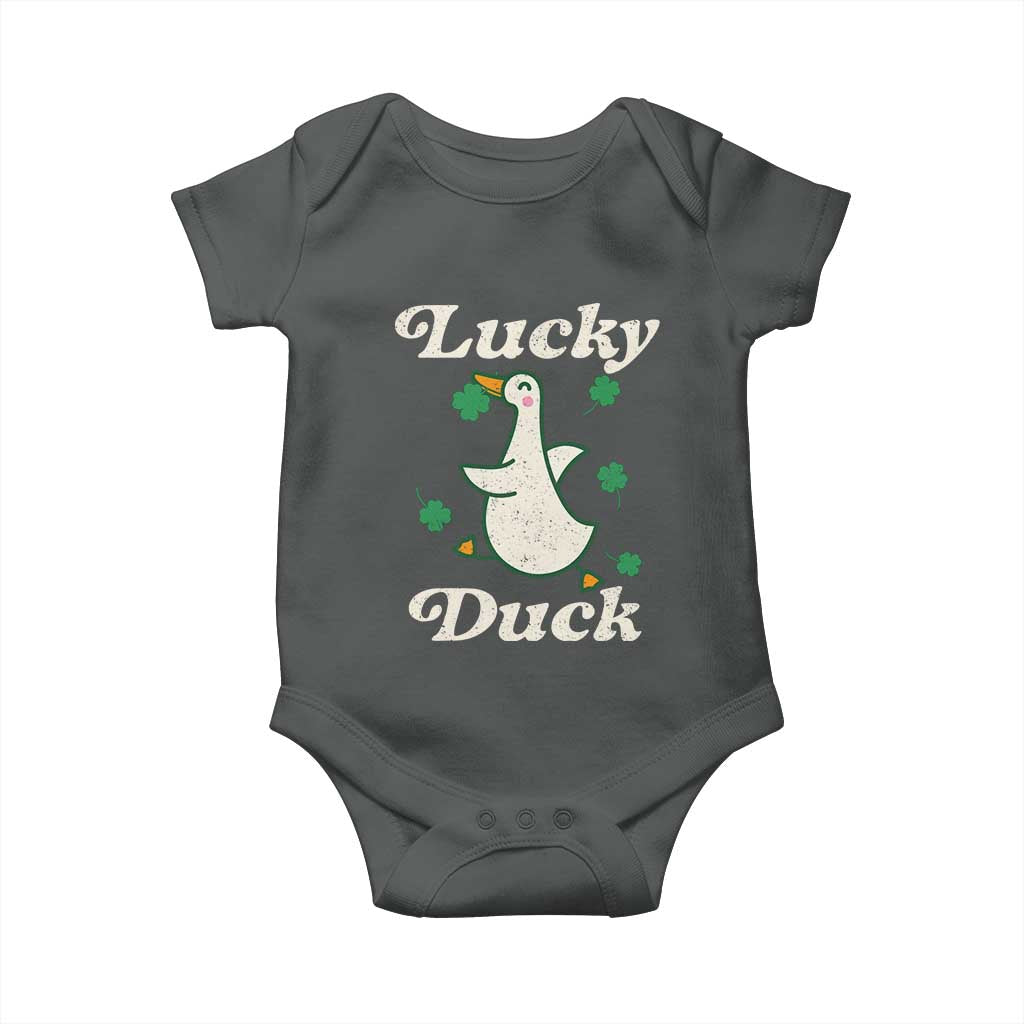 Lucky Duck Baby Onesie St Patricks Day Shamrock Irish TS10 Dark Heather Print Your Wear