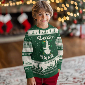 Lucky Duck Ugly Christmas Sweater St Patricks Day Shamrock Irish TS10 Forest Green Beige Print Your Wear