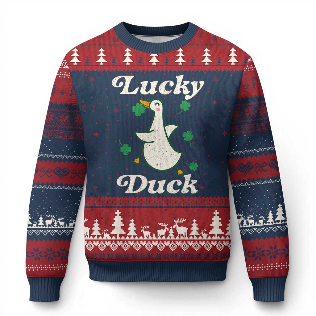 Lucky Duck Ugly Christmas Sweater St Patricks Day Shamrock Irish TS10 Navy Red Print Your Wear