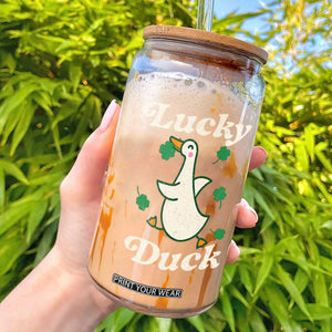 Lucky Duck Glass Can St Patricks Day Shamrock Irish TS10 Black Print Your Wear