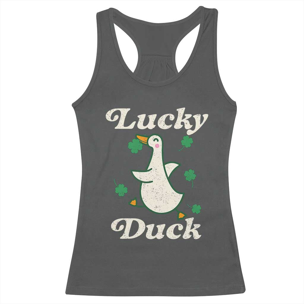 Lucky Duck Racerback Tank Top St Patricks Day Shamrock Irish TS10 Dark Heather Print Your Wear