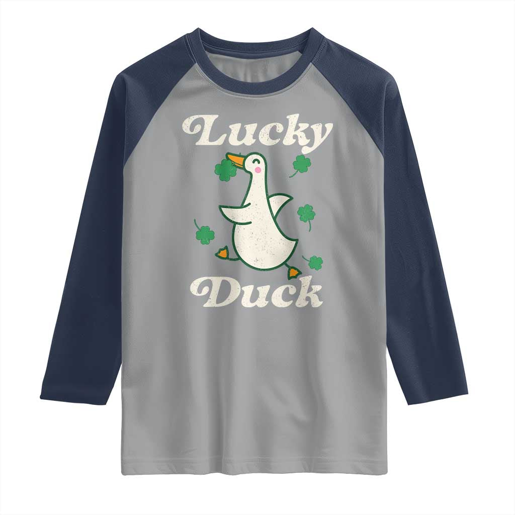 Lucky Duck Raglan Shirt St Patricks Day Shamrock Irish TS10 Sport Gray Navy Print Your Wear