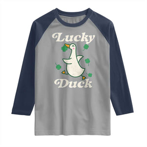 Lucky Duck Raglan Shirt St Patricks Day Shamrock Irish TS10 Sport Gray Navy Print Your Wear
