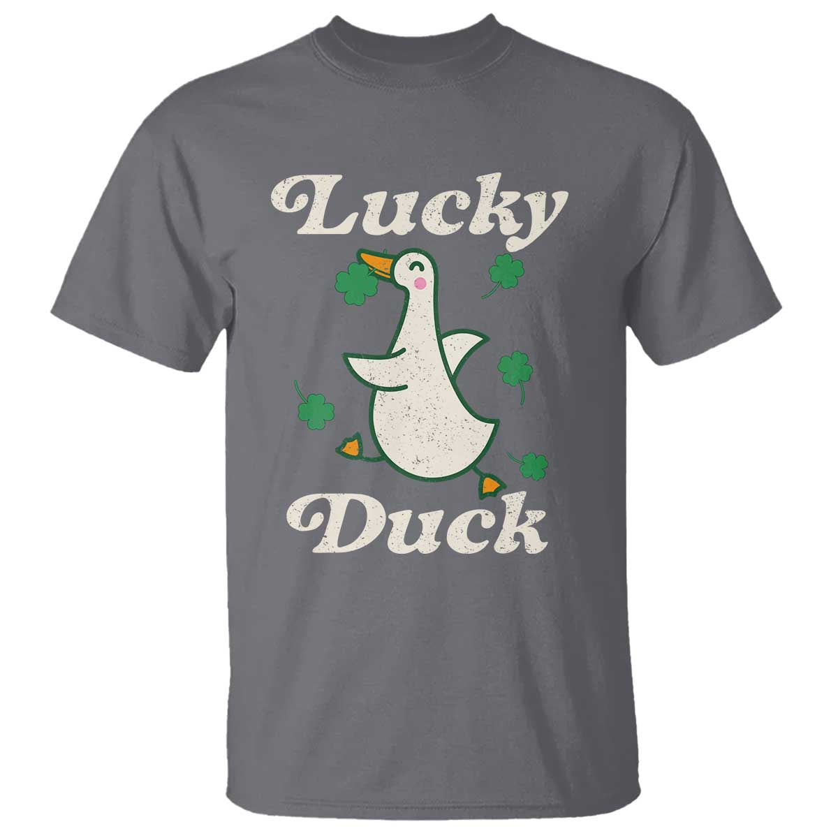 Lucky Duck T Shirt St Patricks Day Shamrock Irish TS10 Charcoal Print Your Wear