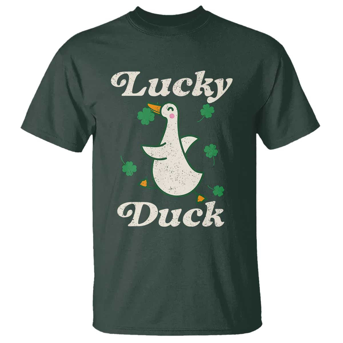 Lucky Duck T Shirt St Patricks Day Shamrock Irish TS10 Dark Forest Green Print Your Wear