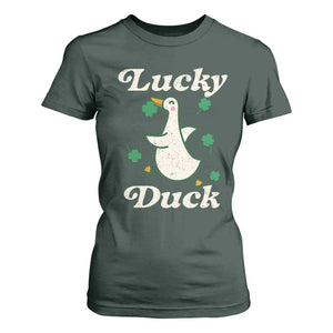 Lucky Duck T Shirt For Women St Patricks Day Shamrock Irish TS10 Dark Forest Green Print Your Wear