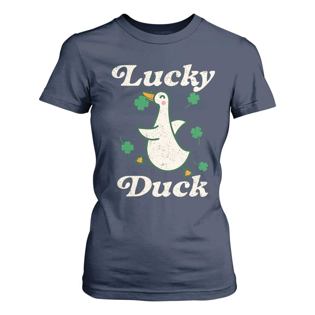 Lucky Duck T Shirt For Women St Patricks Day Shamrock Irish TS10 Navy Print Your Wear