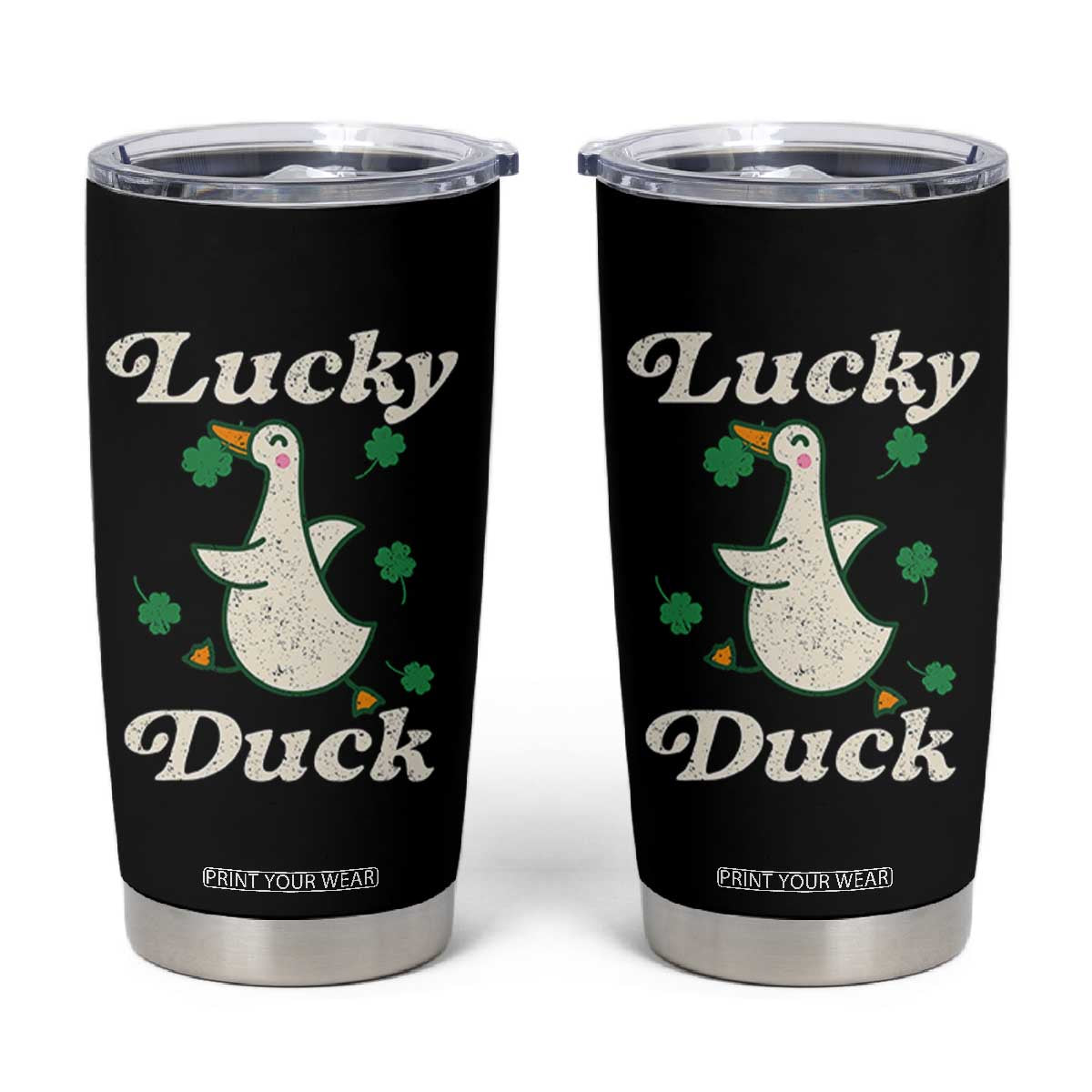 Lucky Duck Tumbler Cup St Patricks Day Shamrock Irish TS10 Black Print Your Wear