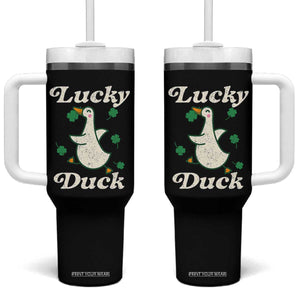 Lucky Duck Tumbler With Handle St Patricks Day Shamrock Irish TS10 One Size: 40 oz Black Print Your Wear