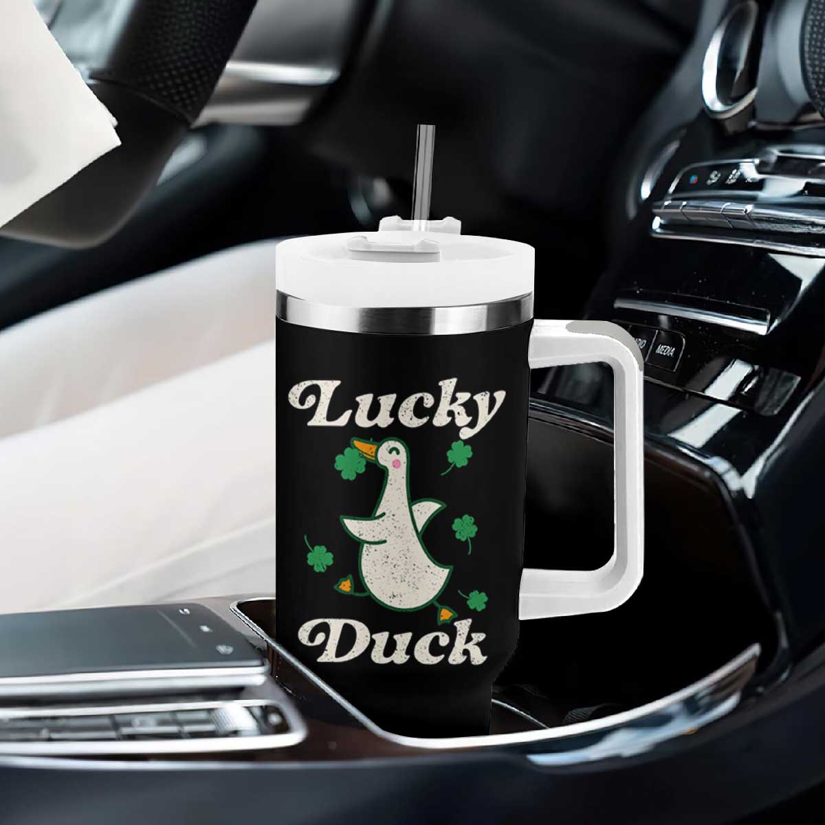 Lucky Duck Tumbler With Handle St Patricks Day Shamrock Irish TS10 Print Your Wear